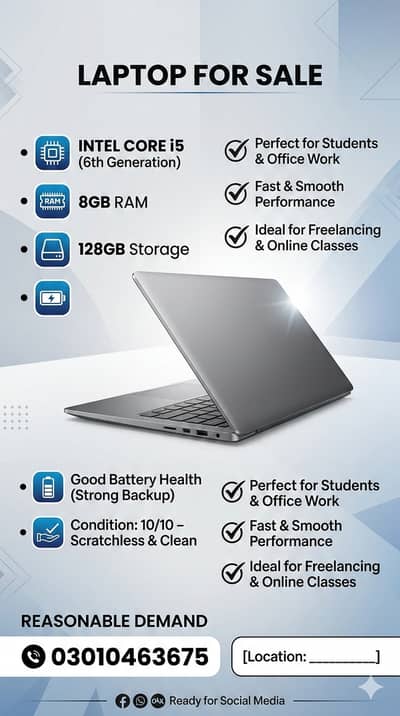 Dell (Inspiron 5559) Core i5, 6th Generation, 8 GB RAM, 128 GB Hard