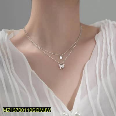 Necklace women's silver plated double layer butterfly trendy