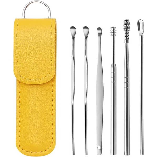 Ear Wax Cleaning Kit 6 in 1 | Safe Reusable Stainless Steel & Silicone Ear Cleaner Tools Set for Adults & Kids