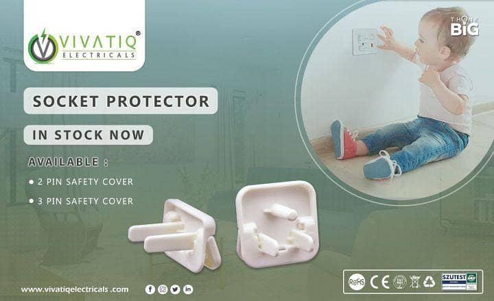 Child Safety Electric Socket Outlet Covers - 3-Pin Power Plug Protectors, White ABS Plastic (Pack of 2 - Baby Proofing Shock Guards)