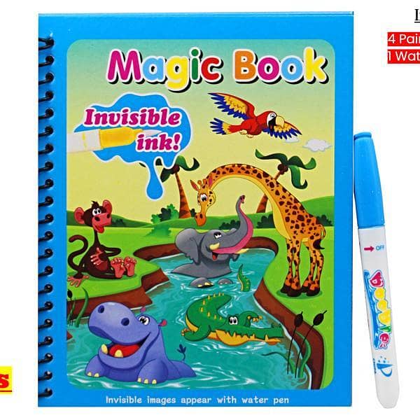 Magic Water Book Invisible Ink Reusable Drawing Book with Water Pen for Kids – Animals Theme
