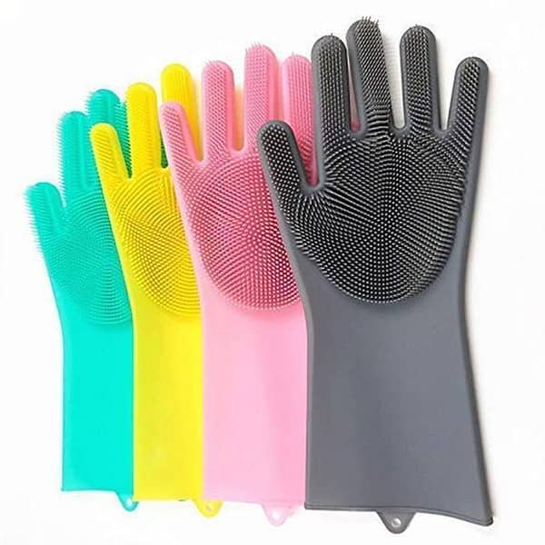 Magic Silicone Dishwashing Gloves with Scrubber Brush | Reusable Heat Resistant Cleaning Gloves for Kitchen, Bathroom & Car Wash -