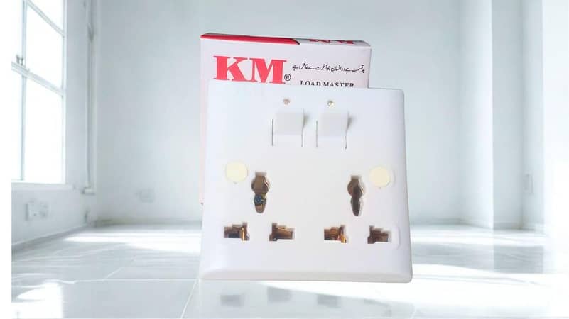 Double Light 5-in-1 Socket Wall Plate, 13A 250V, China Fitting, KM Brand