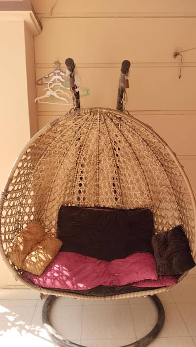 2 Seater Rattan Hanging Swing Chair with Stand – Good Condition