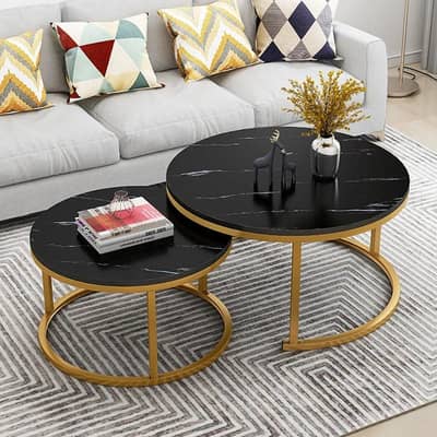 Center Table (set of 3) UV Marble Top with Golden Frame
