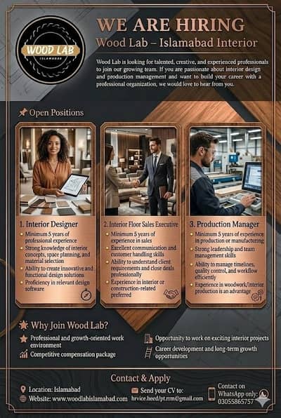 Title: Senior Interior Designer - Wood Lab Islamabad (5+ Yrs Exp)