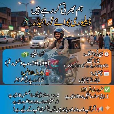 Hiring Bike Rider – Full Time, Rs. 30,000 Salary