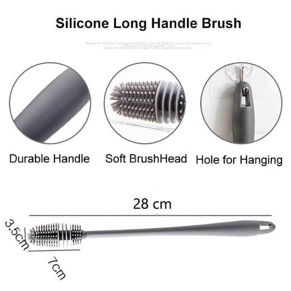 Silicone Bottle Cleaning Brush with Long Handle for Baby Bottles and Kitchen Use