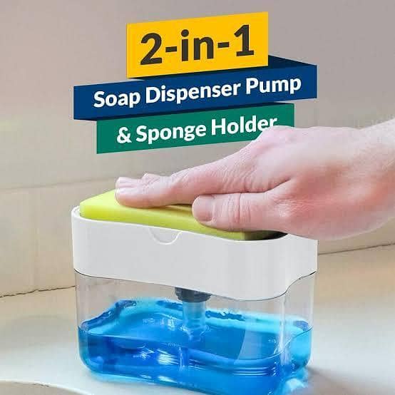 Soap Dispenser Pump with Sponge Caddy — 380ml One-Hand Operation for Kitchen and More
