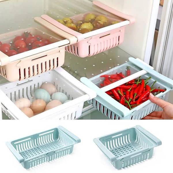 Adjustable Fridge Storage Basket Expandable Fridge Storage Rack Plastic Fridge Space Saver Food Organizer Tray