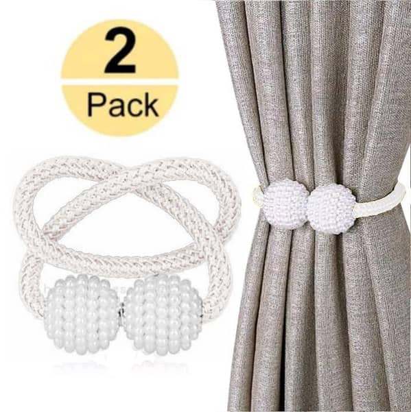 2 Pack Pearl Magnetic Curtain Buckles with Rope Tiebacks for European-Style Draperies
