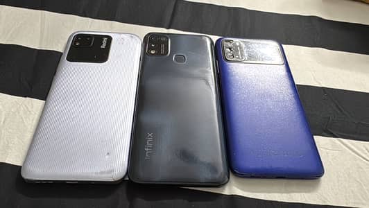 One Redmi one poco m3 and one infinix for sale