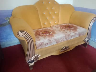 SOFA SET ( 2+2+1 ) Stylish and slightly used, Golden Yellow colour wit