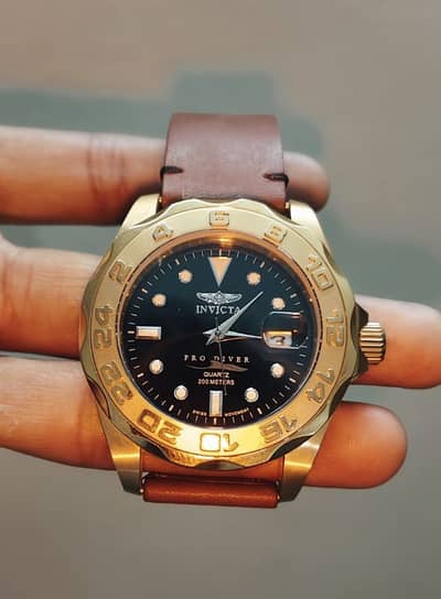 Invicta Golden Dial Watch | Brown Leather | Date Option