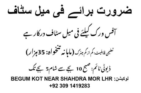 Female staff required for office work