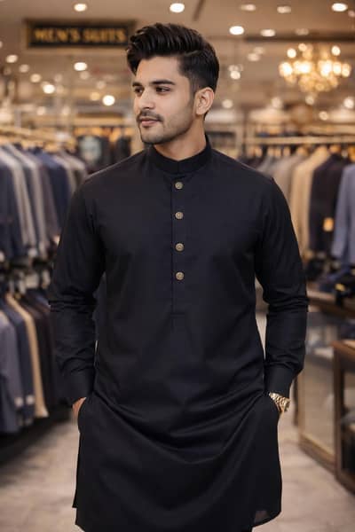 2 pcs men's stitched wash and wear plain kurta pajama