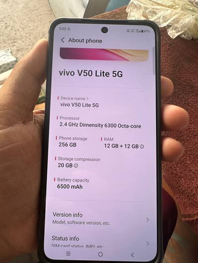 vivo v50 lite 5g    12+12/256gb
