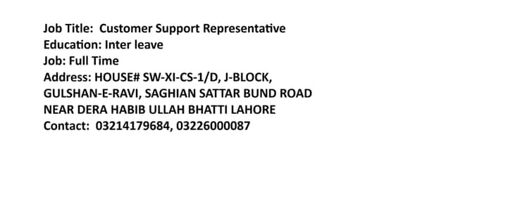 Customer Support Rescoure Required