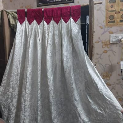 4 Pcs Curtains Red & White contrast Self printed curtains