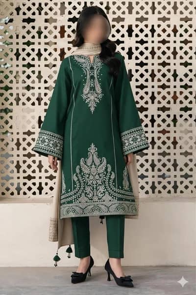 3 Pcs Woman's unstitched Embroidered Suit