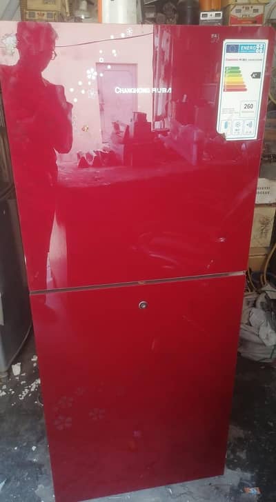 Fraj chang roba glass dor red colle   فریج چینگ روبا  گلاس ڈور لال رنگ