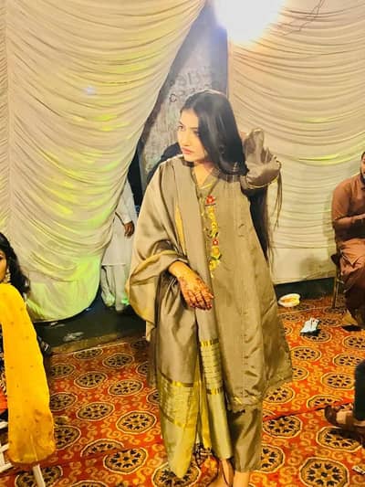 3 piece suit with hand work on neckline