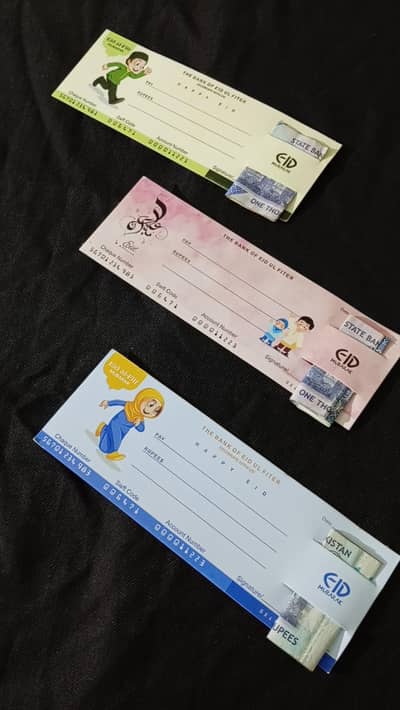 Eidi cheque,Eidi Envolpe ,Eidi Tuck cards pack of 6 any 1 design