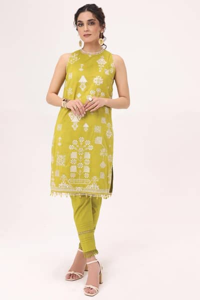 Lime Green Printed 3 Piece Lawn Suit for Women