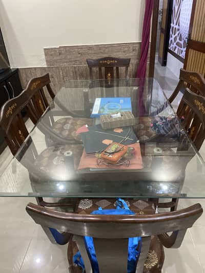 6 Seater Glass Top Dining Table for Sale