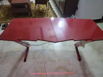 Gaming table with Attached extension and RED LED strip