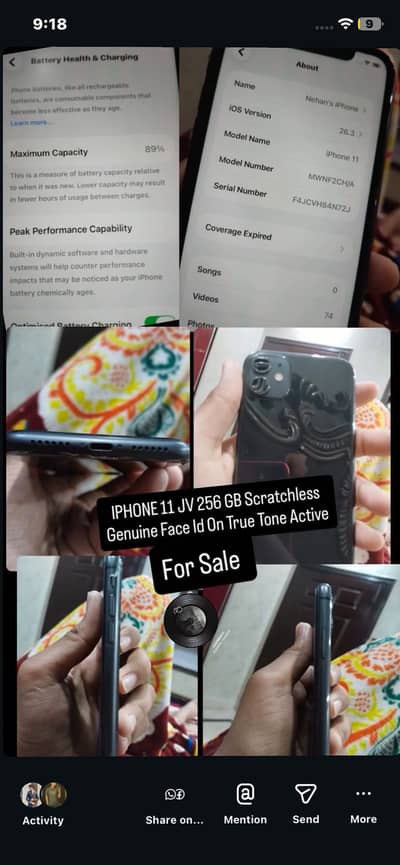 Iphone 11 Jv 256 Gb 10/10 Water Pack 89 health face id on