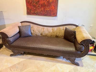 wooden leather sofa