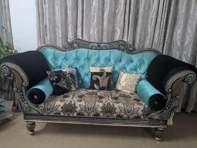 8-9 seater royal blue sofa set