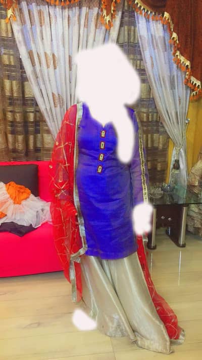 Blue & Red Gharara Dress for Sale (Used – Excellent Condition)