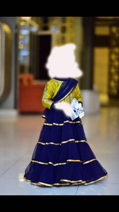 Kids Fancy Lehenga Choli – Yellow & Blue (Net & Silk)