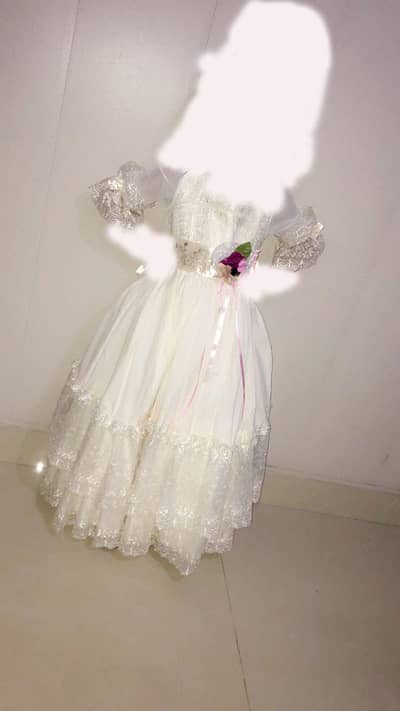 Kids White Fancy Frock – Net & Lace Party Wear