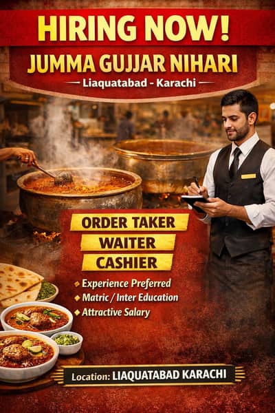 Need Order Taker , Waiters , Cashier