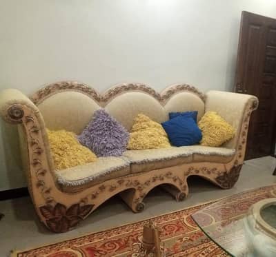 5 seater sofa set with center table and 2 side tables and Tea trolley