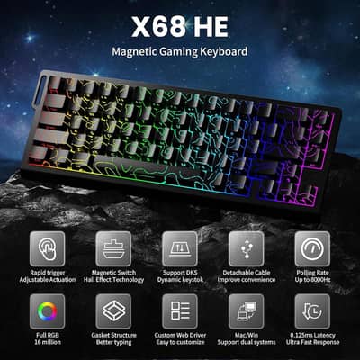 Attack Shark X68 HE Magnetic Key switches, Gaming Keyboard