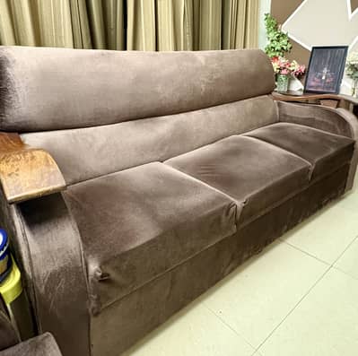 Brown Velvet Sofa Set For Sale