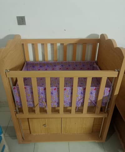wooden Baby Cot Bed with trolley with metress