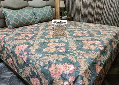 Cotton Mix Printed Double Bedsheet Set Floral Green