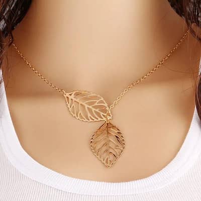 Elegant Double Leaf Pendant Necklace for Women