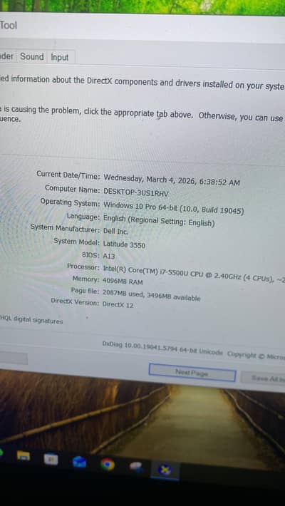 lattitude 3550 i7 5th gen  4/256 gb ssd