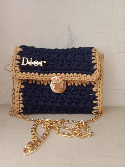 High Quality Handmade Plastic Canvas & Wool, Macrame Shoulder Bags