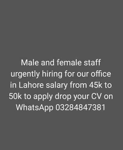 Male and female staff for Data entry and management.