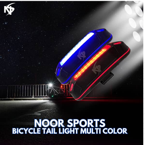 NOOR Sports USB Rechargeable Bicycle Rear/Front Tail Light – 100 Lumen COB LED, IPX4, Multi-Color, Night Riding Safety