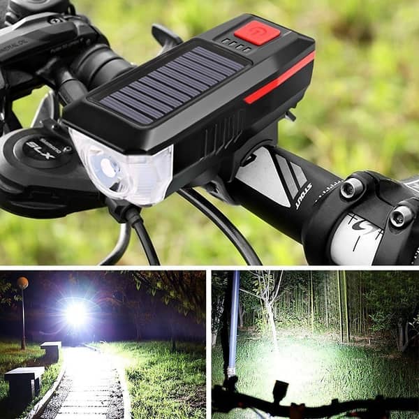 Noor Sports Solar USB Rechargeable LED Bike Headlight with Horn for Road and Mountain Cycling