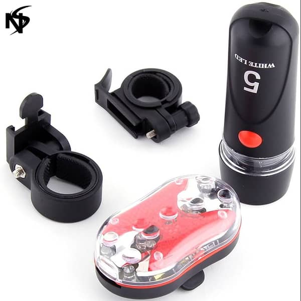 Noor Sports 5 LED Power Beam Bicycle Front Light & Rear Taillight – Battery Operated Headlight for MTB, Road & Hybrid Bikes