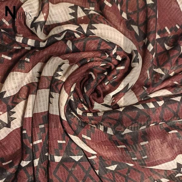 Noor's Brown Color Scarf with Multi Floral Design WSC 023